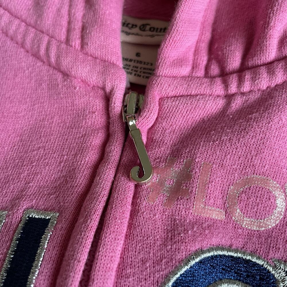 Juicy Couture Kids’ Pink Zip Up Hoodie Spellout Fuzzy Hood Size 6 Embroidered - Picture 2 of 15